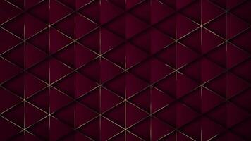 Abstract burgundy background with gold. Burgundy background. 4k luxury geometric background with brozen metallic lines. Graphic ornament. Seamless looping pattern triangles red. Simple elegant 3d BG. video
