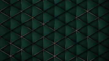 Abstract green background with gold. 4k luxury geometric background with bronze metallic lines. Graphic ornament motion animation. Seamless looping triangle pattern. Simple elegant 3d BG. video