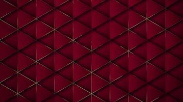 4k Abstract luxury geometric background with gold metallic lines. Red background with gold. Motion graphic animation. Seamless looping triangles background. Simple elegant new year 3d BG. video