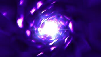 Purple tunnel. Light at the end. Shiny violet space. Looped flight through a cave. Glow 3D corridor. Fluorescent space path. Futuristic high-speed jump. Sci-Fi, 4k resolution. video
