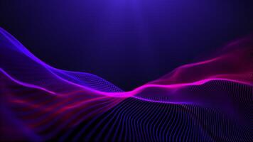 Twisted curves, motion, blurred glowing wave lines. 3D loop art design background. Magenta pink waves. Light technology, video