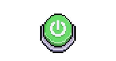 Green power button animation in 8-bit pixel art style video