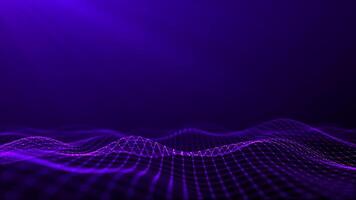 Abstract purple digital waves on dark background. Purple cinematic intro animation. Smoothly moving shiny particle waves with soft bokeh. Light technology, space, artificial intelligence. 4k loop. video