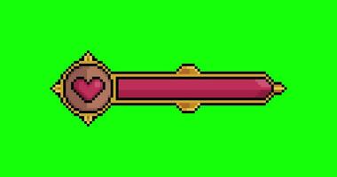 Animation of a life bar from a game in pixel art and 8-bit style on green background video