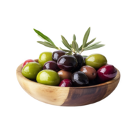Fresh olives fruits on wooden plate transparent background png