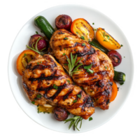 plate of grilled chicken with vegetables transparent background png