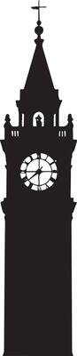 black and white silhouette of a clock tower