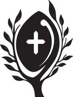 the cross is on a tree with leaves vector