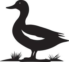 a silhouette of a duck standing in the grass vector