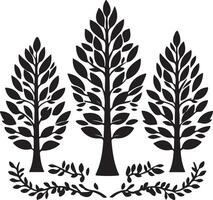 a black and white illustration of three trees vector