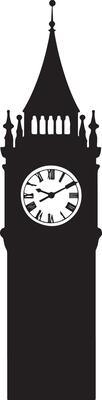 a black and white silhouette of a clock tower