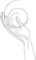 continuous line drawing of a hand holding a bowl vector
