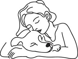 a woman is hugging her dog in a drawing vector
