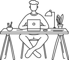 man working at desk with laptop vector