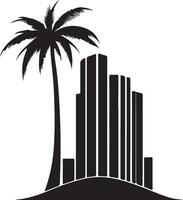 a palm tree and skyscrapers silhouette on a white background vector