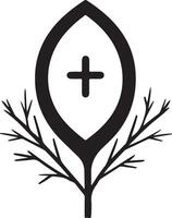 a black and white logo of a tree with a cross on it vector