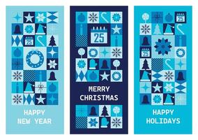 Set of holiday vertical banners Merry Christmas and Happy New Year. Templates for greeting card or invitation in abstract modern geometric style. illustration vector