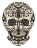 Sugar skull mix vintage art day of the dead design by hand drawing on paper and make graphic . vector