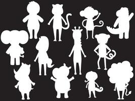 Animal Jungle Characters White Silhouette vector