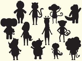 Animal Jungle Characters Black Silhouette vector