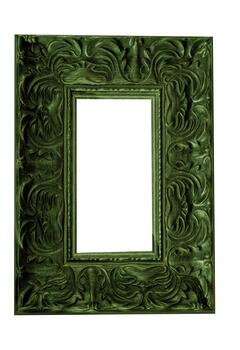 Empty frame for a picture or photo. Isolate with place for text. Silver frame isolated on white background. Layout template photo