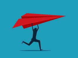 man running with a red paper plane vector