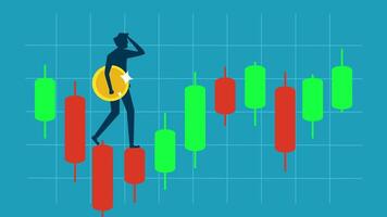 a man standing on a bar chart with a coin vector