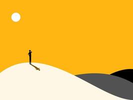 Solve long term problems. man on top of mountain looking long term vector