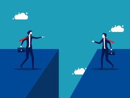 businessman on the edge of a cliff with a cloud in the background vector