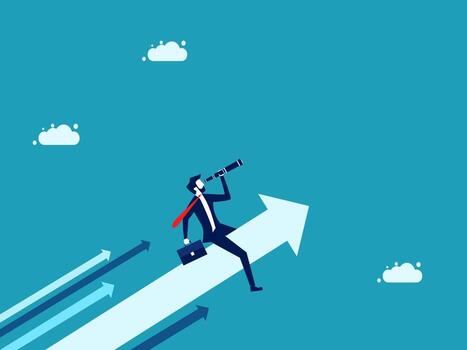 man on arrow with binoculars and arrow pointing to the sky vector