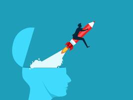 a man is flying on a rocket into the head of a person vector