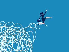 concept of finding a solution. woman running away from chaos vector