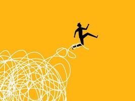 Problem solving. Businessman running away from chaos vector