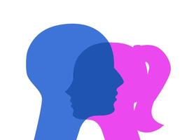 a silhouette of a man and woman with their faces facing each other vector
