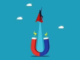 a man flying on top of a magnet with a red and blue background vector