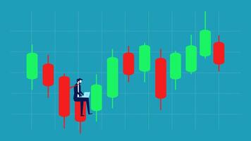 a man is sitting on a chair and looking at a chart vector