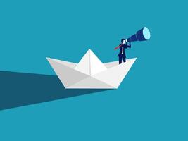 man on paper boat with binoculars vector