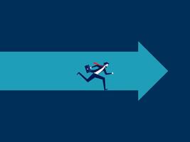 a man running on an arrow with a blue background vector
