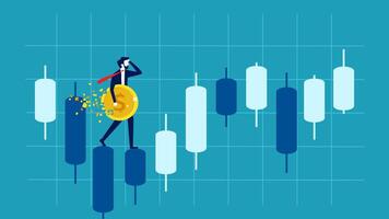 a man is standing on a bar chart with a coin vector
