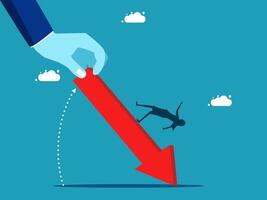 a hand is holding a red arrow and a man is falling off it vector