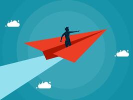 man is flying on a paper airplane vector