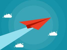 a red paper airplane flying through the sky vector