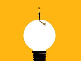 Businessman standing on light bulb thinking about problem solving vector