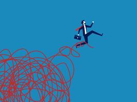 Escape from the problem. Businessman running away from chaos vector