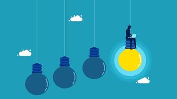 man sitting on a light bulb with a laptop vector