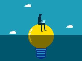 man sitting on top of an idea light bulb vector