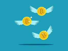 bitcoin flying coins with wings on blue background vector