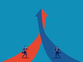 Work together for the growth goal. Two businesses on the growth graph vector