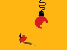 Connecting Ideas. man completes the light bulb jigsaw puzzle vector