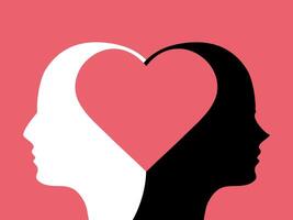 two people are in profile with a heart shape in the middle vector